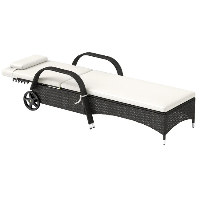 Outdoor Chaise Lounge, 5 Level Adjustable Backrest Rattan Pool Lounge Chair With Wheels, Cushion & Headrest, Cream Cream - Shop at LoveMi