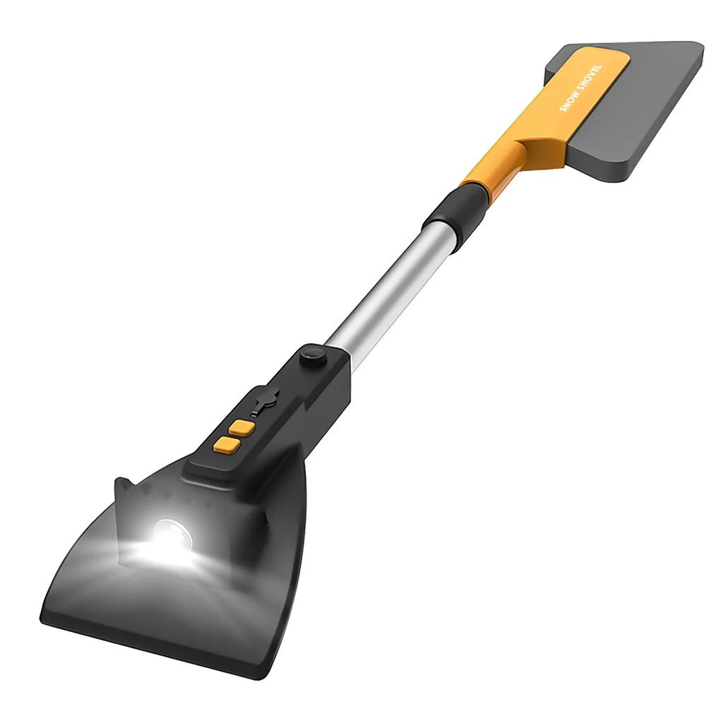 3 In 1 Car Snow Removal Shovel With Lights Car Snow Removal Tool Telescopic Windshield Ice Scraper Snow Brush Shovel - Black