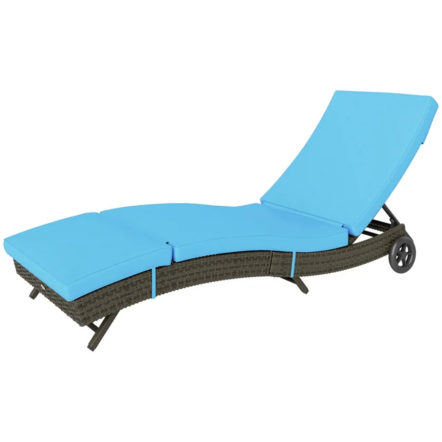 Patio Wicker Chaise Lounge Chair, Outdoor PE Rattan Sun Lounger With Adjustable Backrest And 2 Wheels, Sky Blue Sky Blue - Shop at LoveMi