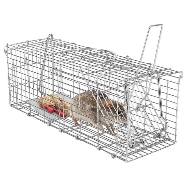 Foldable Rat Trap Cage Humane Live Rodent Trap Cage Galvanized Iron Mice Mouse Control Bait Catch With Detachable L Shaped Rod Silver - Shop at LoveMi