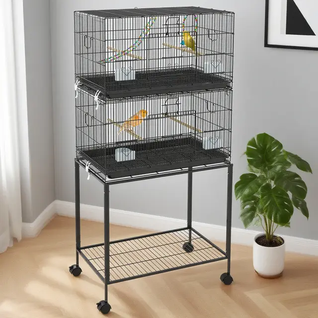 Double Stackable Bird Cage On Wheels With Stand, For Canaries Black - Shop at LoveMi