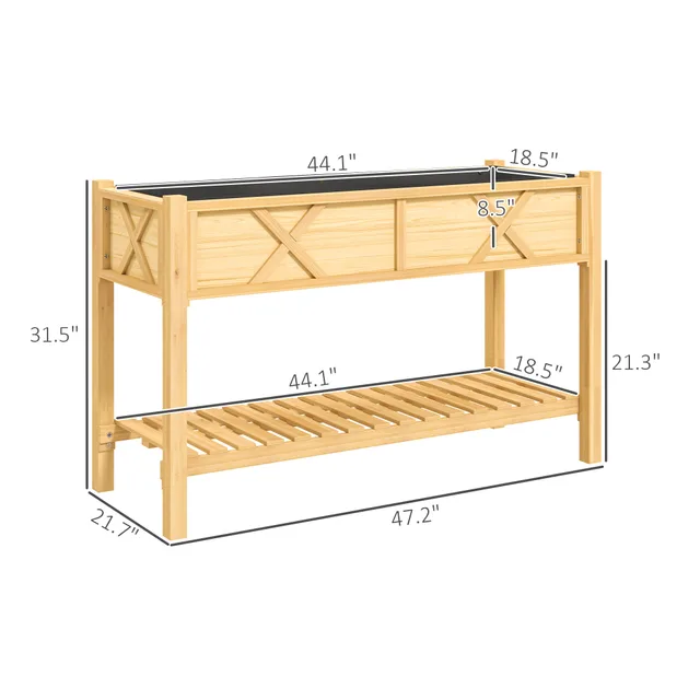 Raised Garden Bed, 47 X 22 X 31.5 In. Elevated Wood Planter Box With Storage Shelf, Drainage Holes, And Liner, Natural Natural - Shop at LoveMi