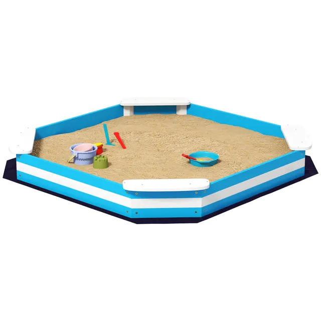 Kids Sandbox With 4 Corner Seats, Bottom Liner For Backyard, Garden, Outdoor, 52 X 52 X 6, Blue Blue - Shop at LoveMi