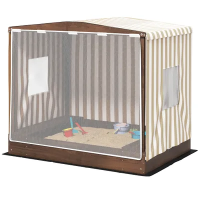 Kids Wooden Sandbox With Canopy Fully Covered, 2 Bench Seats, Bottom Liner, 56 X 40 X 52, Brown Brown - Shop at LoveMi