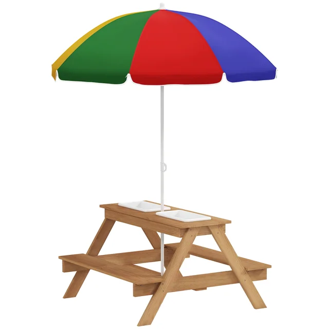 Wooden Outdoor Kids Picnic Table With Removable Umbrella, Children Sand And Water Activity Table For Patio, Mixed Color Mixed Color - Shop at LoveMi
