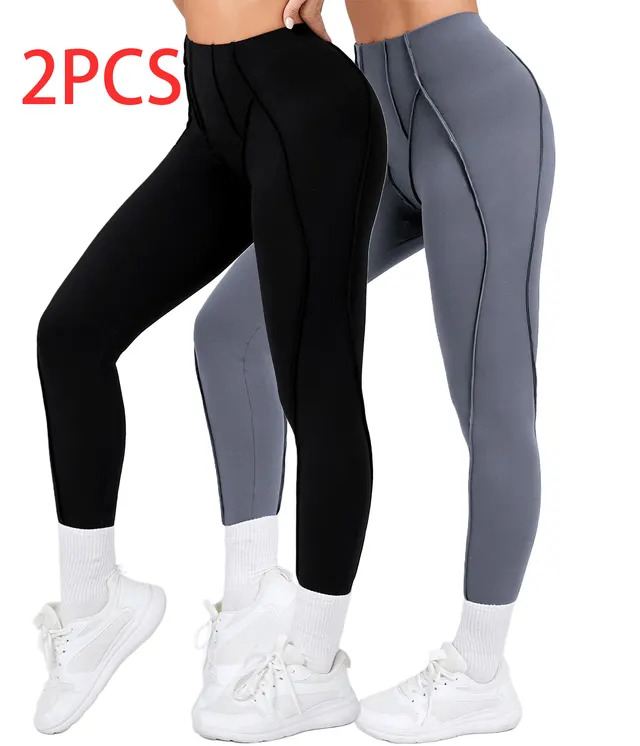 2 Pack Women's Quick Dry High Waist Tummy Control Yoga Pants Workout Leggings With Side Pockets Black Grey - Shop at LoveMi