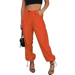 Streetwear Hip-hop Style Elastic Waist Solid Color Bloomers - Orange Red