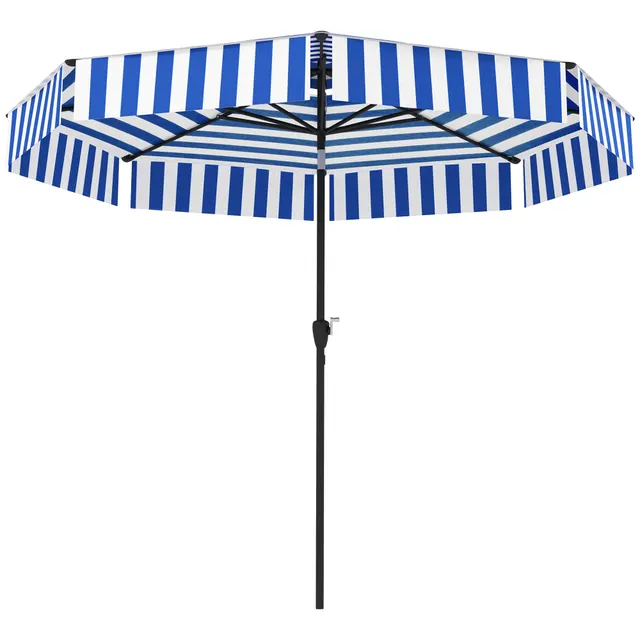 8.6FT Patio Umbrella, Outdoor Market Umbrella, 2 Tier Vented Patio Table Umbrella With Crank 8 Ribs, Tiltable Porch Umbrella For Garden Deck Poolsi... Navy Blue - Shop at LoveMi