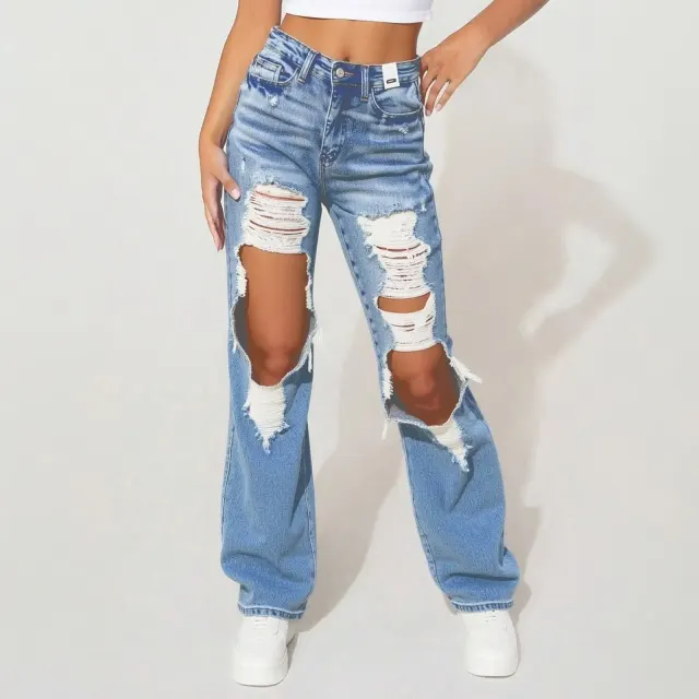 Loose Fit Distressed Denim Jeans American Style Ripped Design Trendy Edgy Look For Women Retro Summer Fashion Streetwear High Waisted Sequin Fringe Shorts Size4 - Shop at LoveMi