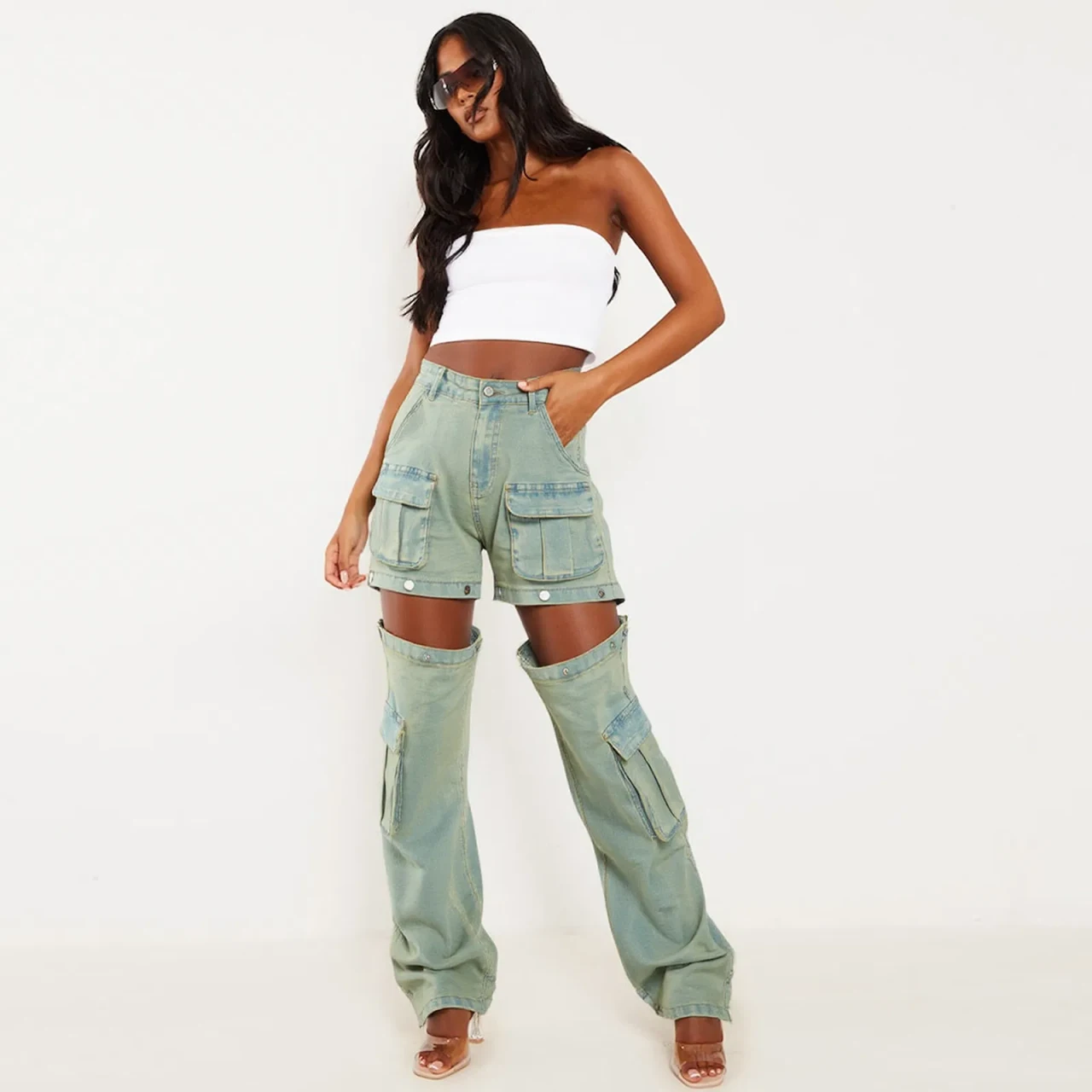 Women's High-Waist Cargo Pants Loose Fit Convertible Pants With Zip-Off Legs To Shorts Cotton Twill For All Seasons - Size14 - View 1