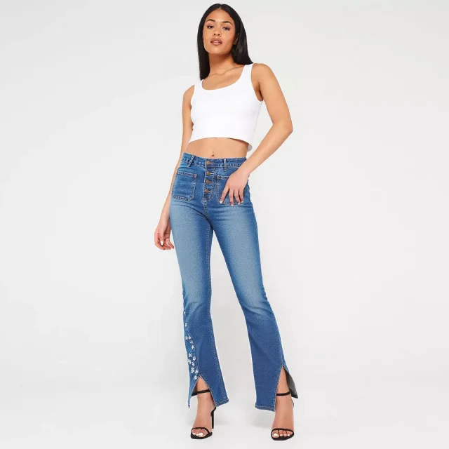Women's High Waist Star Patch Jeans Wide Leg Full Length With Retro Y2K Star Light Wash Denim For All Seasons Size4 - Shop at LoveMi