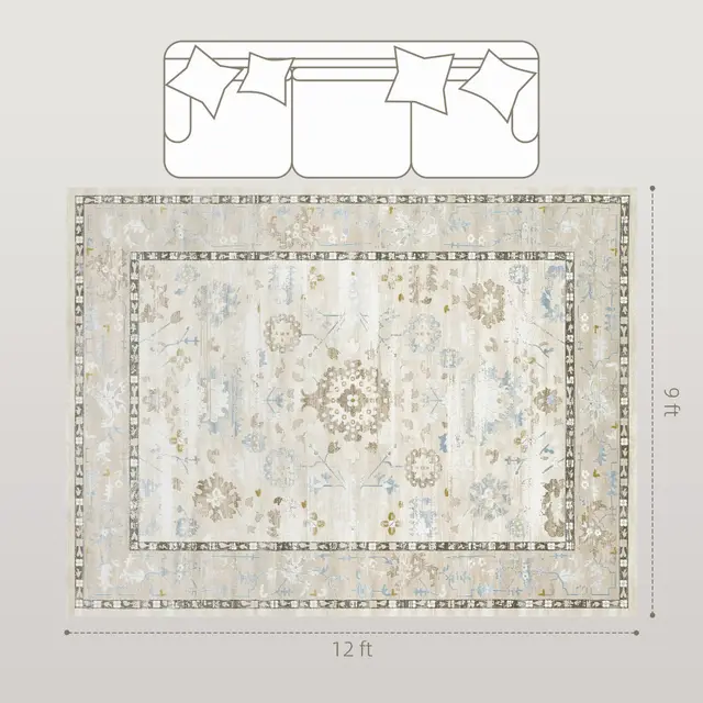 9x12 Area Rug, Indoor Boho Machine Washable Carpet For Living Room, Bedroom, Dining Room, Kitchen, Blue Blue - Shop at LoveMi