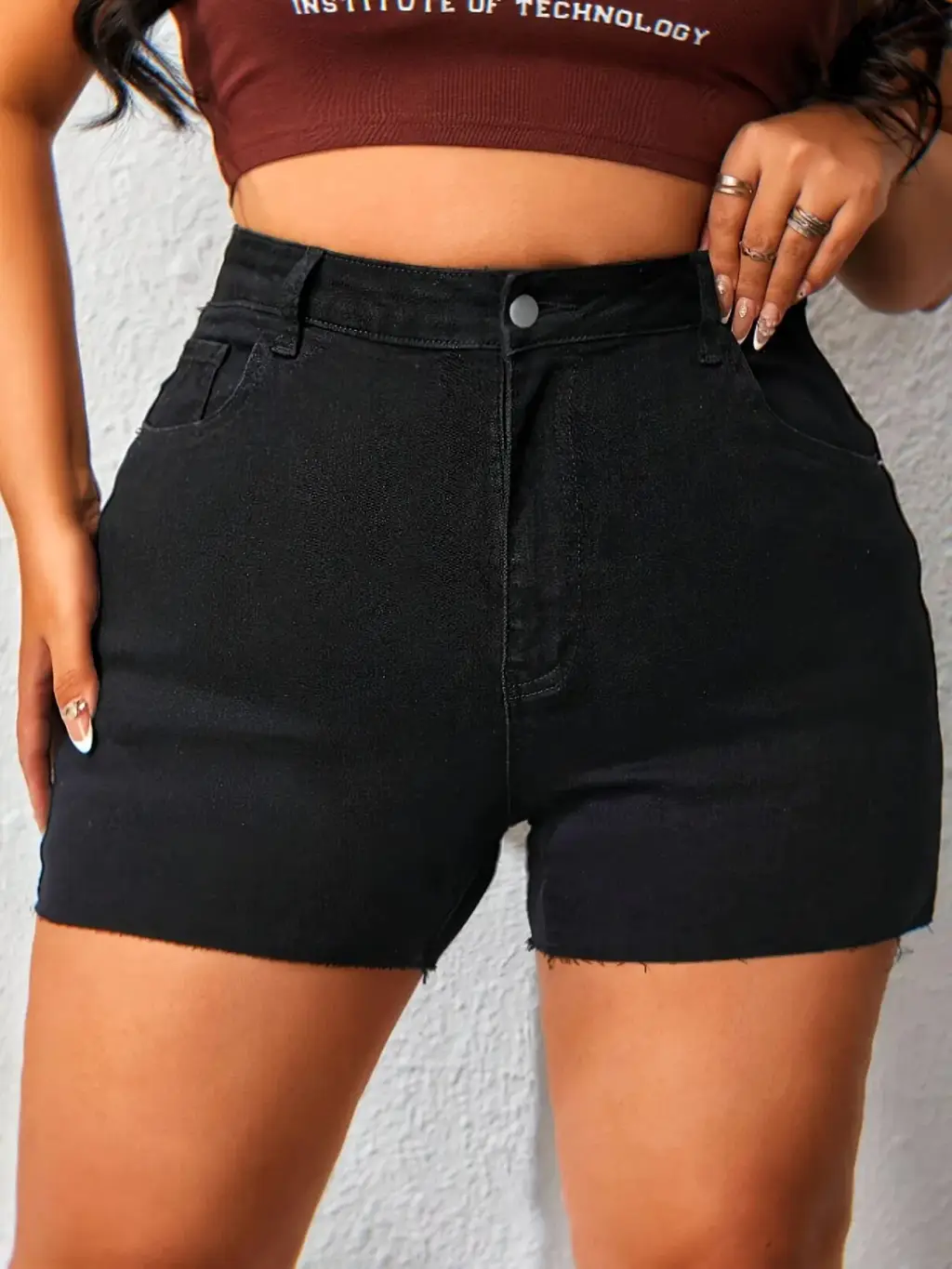 Hip Lifting Elastic Frayed Edge Denim Shorts Retro Tik Tok Popular Shorts Body Shaper With Pockets Flare Jeans Trendy Pattern Design High Waist - S...