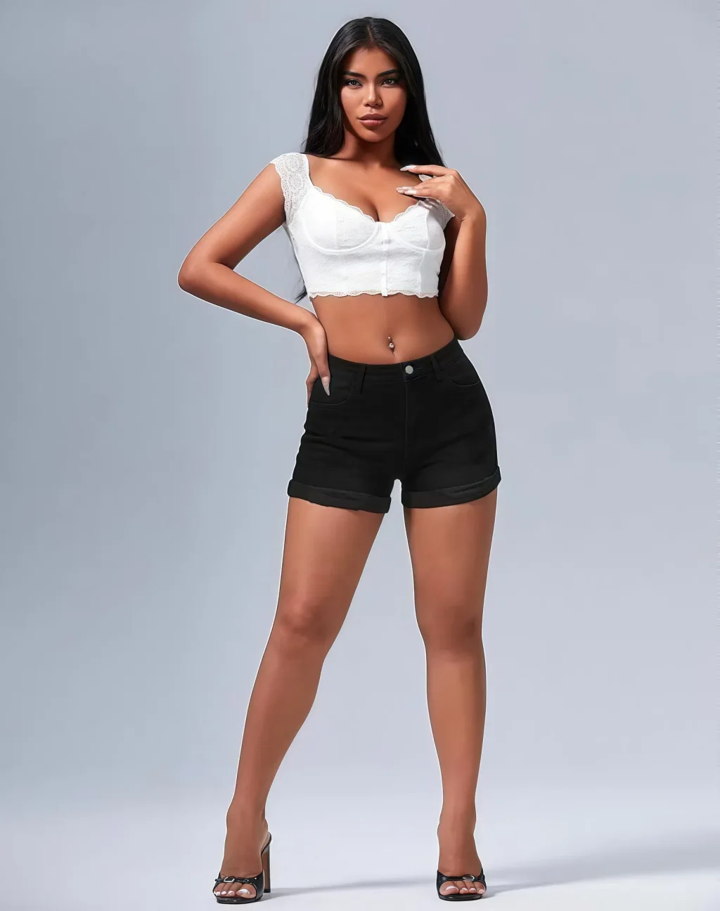 Hip Lifting Elastic Frayed Edge Denim Shorts Retro Tik Tok Popular Shorts Body Shaper With Pockets Trendy Pattern Design High Waist - Size6