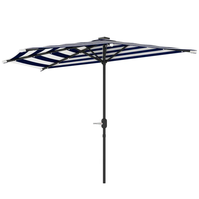 Half Umbrella Outdoor Patio Umbrella, Small Balcony Umbrella, Vented Half Patio Umbrella With Crank 8 Ribs, Porch Umbrella For Garden Deck Poolside... Navy Blue - Shop at LoveMi
