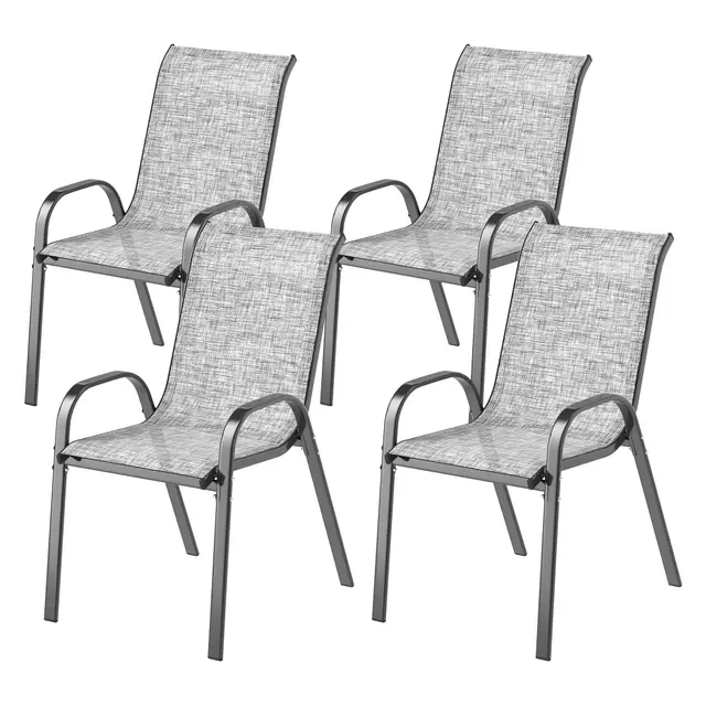 Set Of 4 Outdoor Dining Chairs, Stackable Patio Chairs With High Back, Breathable Mesh Seat For Garden Lawn, Mixed Gray Mixed Gray - Shop at LoveMi