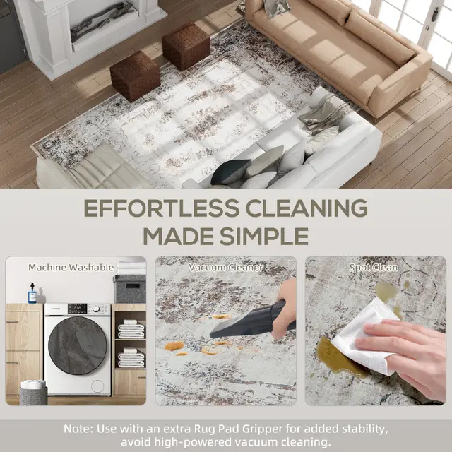 9x12 Boho Area Rug, Machine Washable Carpet For Living Room, Bedroom, Dining Room, Kitchen, Home Office, Brown Brown - Shop at LoveMi