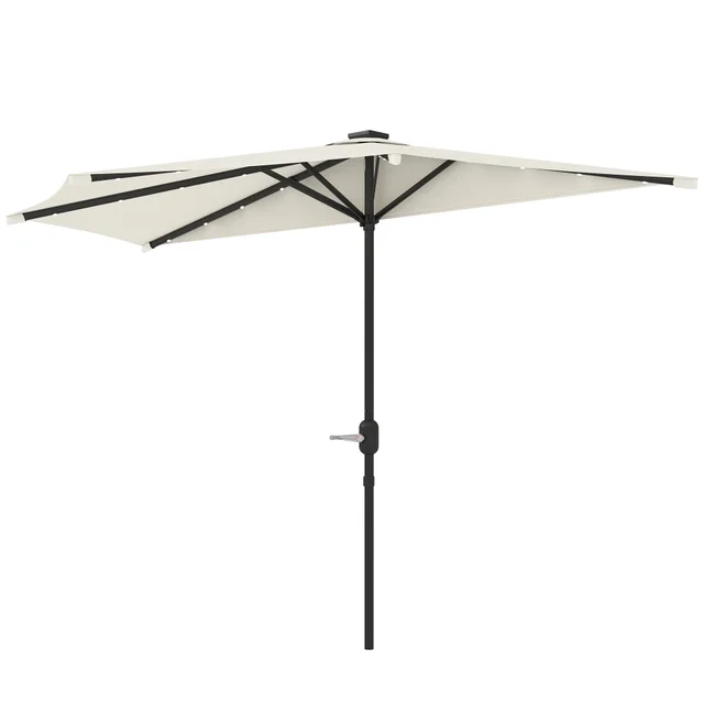 Half Outdoor Patio Umbrella, Small Vented Half Patio Umbrella With Crank 8 Ribs For Balcony Porch Garden Deck Poolside, Cream White Cream White - Shop at LoveMi