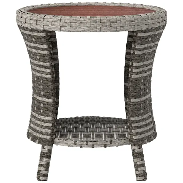 18 Wicker Outdoor Coffee Table, PE Rattan Patio Side Table With 2 Tier Storage, Composite Wood Top, Mixed Gray Mixed Gray - Shop at LoveMi