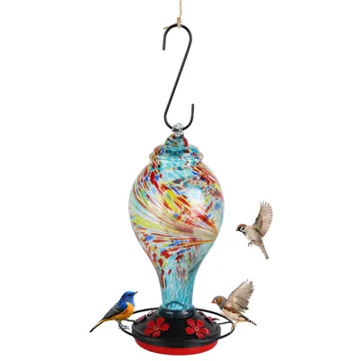 Glass Hummingbird Feeder 33OZ Hand Blown Hummingbird Feeder With 5 Flower Feeding Port Perch Ant Moat Hanging Hook S Hook Hemp Rope Cleaning Brush ... Blue - Shop at LoveMi