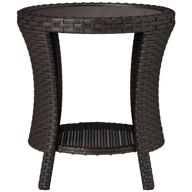 18 Wicker Outdoor Coffee Table, PE Rattan Patio Side Table With 2 Tier Storage, Composite Wood Top, Mixed Brown Mixed Brown - Shop at LoveMi