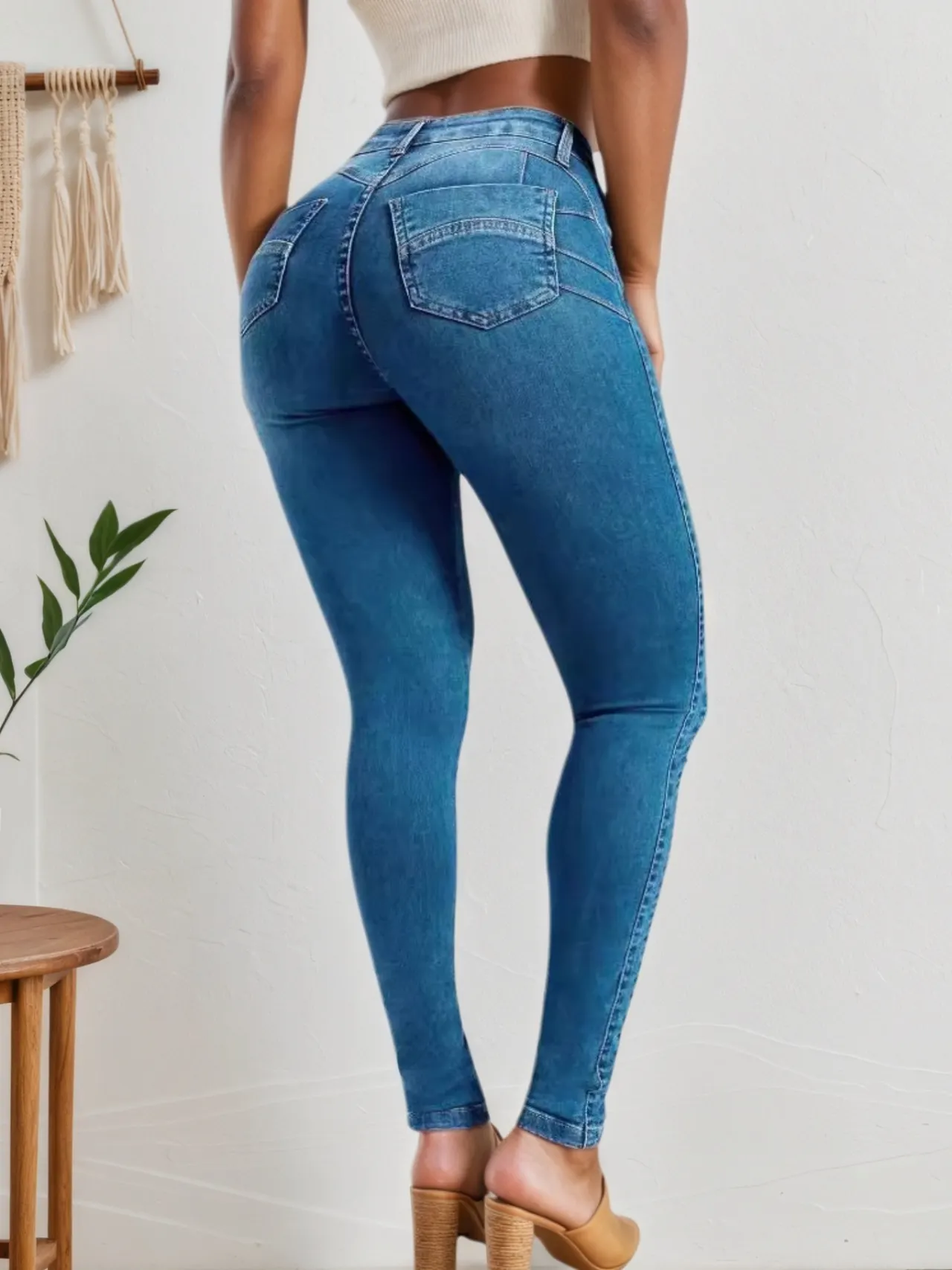 Four Season Versatile Tight Jeans, High Elasticity Slim Fit Comfortable And Fashionable, Classic Solid Color Design, Suitable For Both Casual And F...