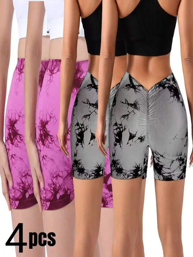 4 PACK Women Workout Shorts Tie Dye Womens Gym Scrunch Butt Lifting Workout Shorts 2Pnk 2Gry - Shop at LoveMi