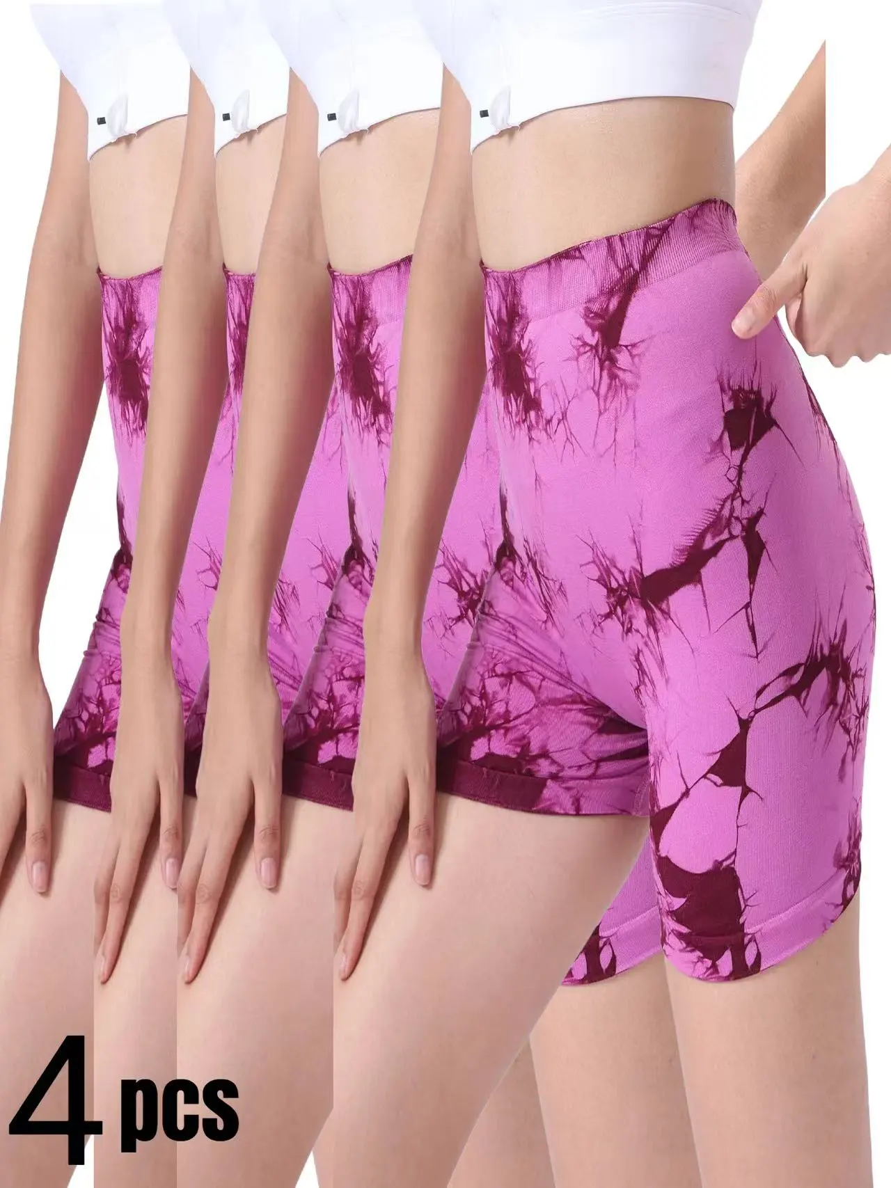 4 PACK Women Workout Shorts Tie Dye Womens Gym Scrunch Butt Lifting Workout Shorts - 4Pnk