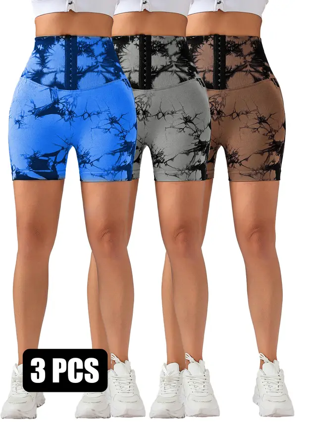 3 Pack 3 ROW HOOK Seamless Tie Dye Tummy Control Leggings Shape Body Slim Scrunch Butt Lifting Fitness Sports Shorts Blu Bgy Cof - Shop at LoveMi