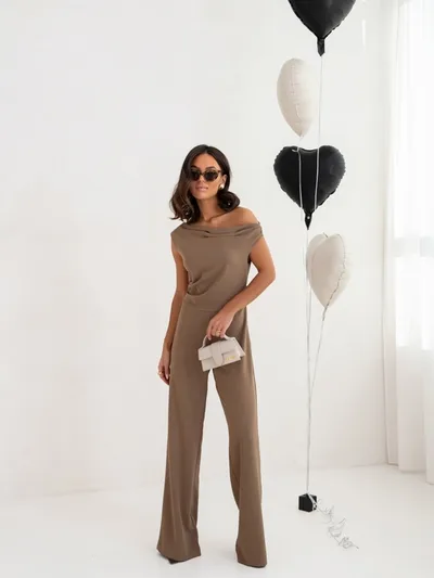 Sexy Jumpsuits For Women Falling Straps Business Rompers Elegant Straight Long Pants Rompers Fastened With A Zipper On The Side Khaki - Shop at LoveMi