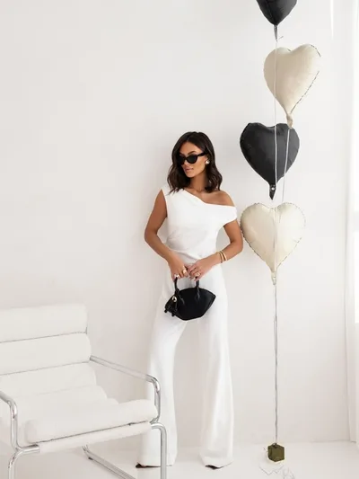 Sexy Jumpsuits For Women Falling Straps Business Rompers Elegant Straight Long Pants Rompers Fastened With A Zipper On The Side White - Shop at LoveMi