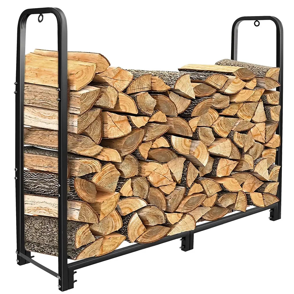 Firewood Log Rack 2500LBS Iron Wood Lumber Storage Stacking Rack 4.03ft Heavy Duty Pile Lumber Storage Holder For Fireplace Firepit - Black