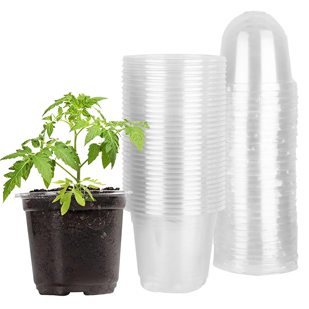 Plant Nursery Pots PET Flower Seed Starting Pots Container With Dome With Drainage Holes - White