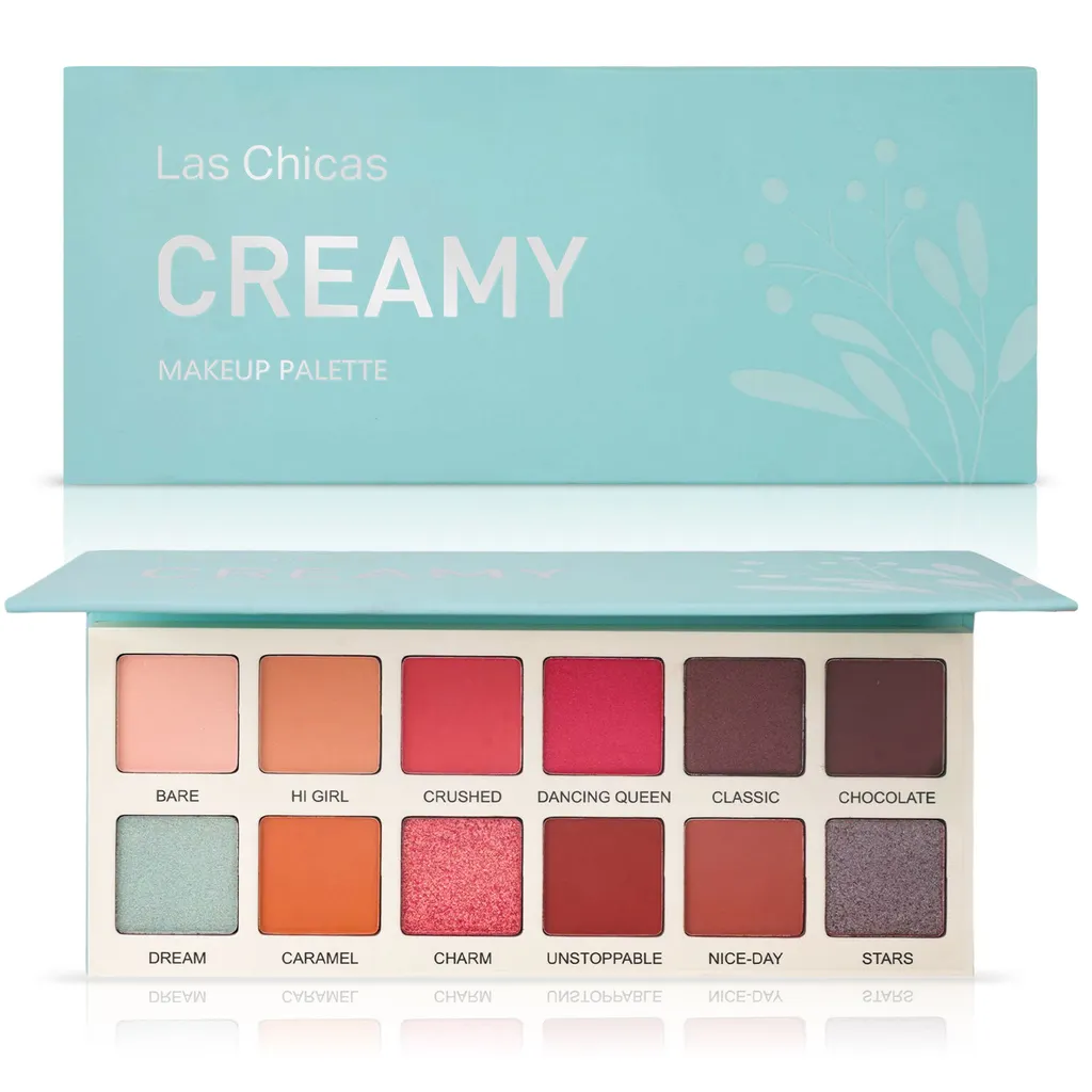 Las Chicas High Pigment Silky Hydroxybenzophenone Non-Vegan Cruelty-Free Cream 12-Color Eyeshadow Palette Makeup Palette - Multicolor
