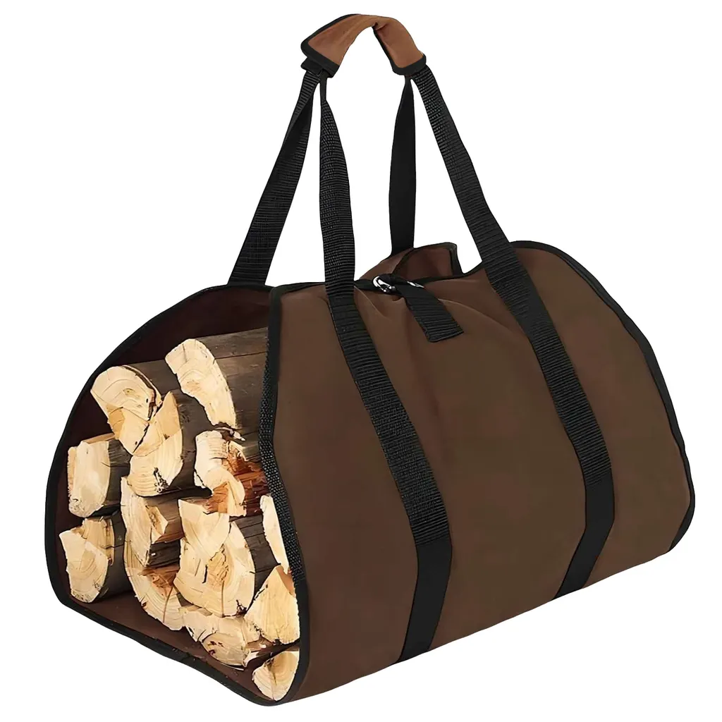 Firewood Carrier Bag With Handle Durable Wear Resistant Fireplace Logs Holder Side Opening Wood Storage Carrying Bag For Indoor Fireplace Outdoor C...