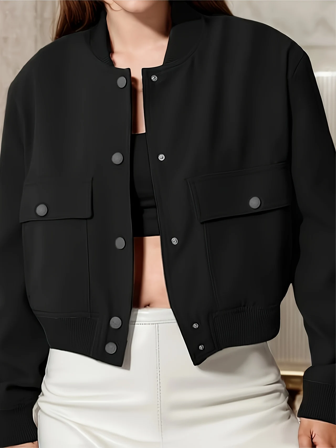 New Women's Jacket Jacket, Suitable For Autumn And Winter Wear, With Button Closure And Large Pocket Design