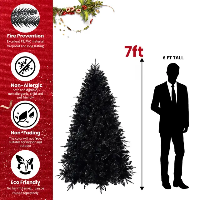 Prelit Black Christmas Tree With White Lights Artificial Fake Christmas Tree With PE&PVC Branch Tips For Halloween And Xmas Tree For Holiday Decora... 7Ft - Shop at LoveMi