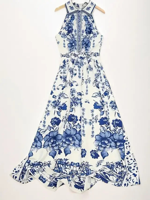 Women's Neck Hanging Dress, Sleeveless Dress, Flower Printed Dress Women's Dress - Shop at LoveMi