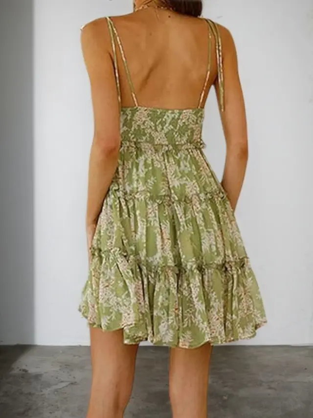 New Women's Floral Camisole Dress, Small And Fresh Style, Green And Green, Suitable For Travel Gatherings Default - Shop at LoveMi