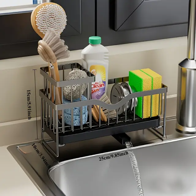 Stainless Steel Sponge Holder, Sink Scouring Pad Draining Rack, Multi functional Countertop Dishcloth Storage Rack, Kitchen Supplies Gray - Shop at LoveMi