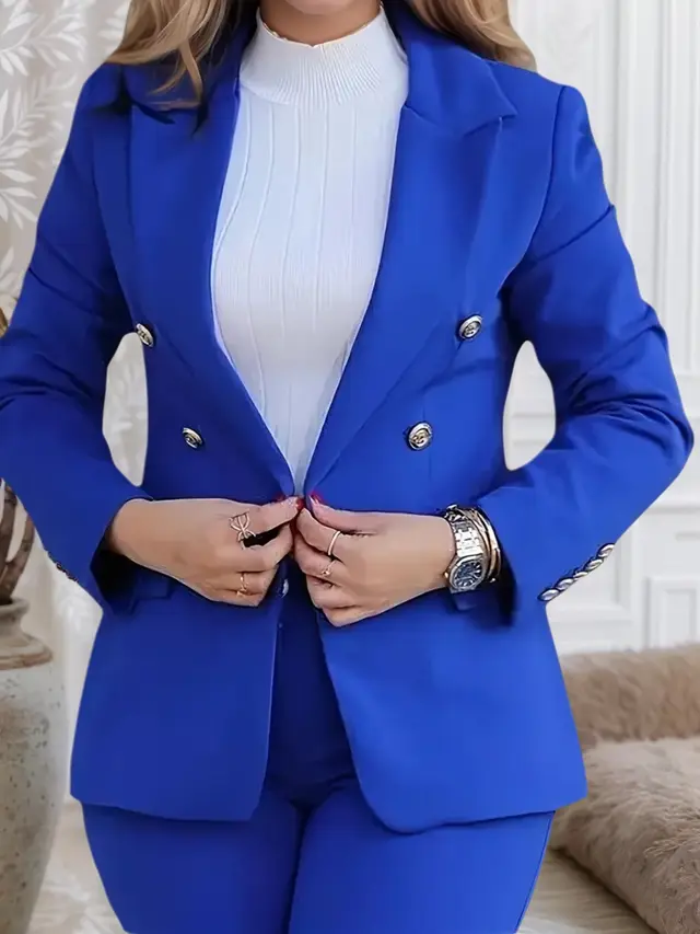 New High quality Women's Clothing Solid Color Slim Fit Casual Fashion Waist Double Breasted Two piece Set, Machine Washed, Spring And Autumn Fashio... - Shop at LoveMi