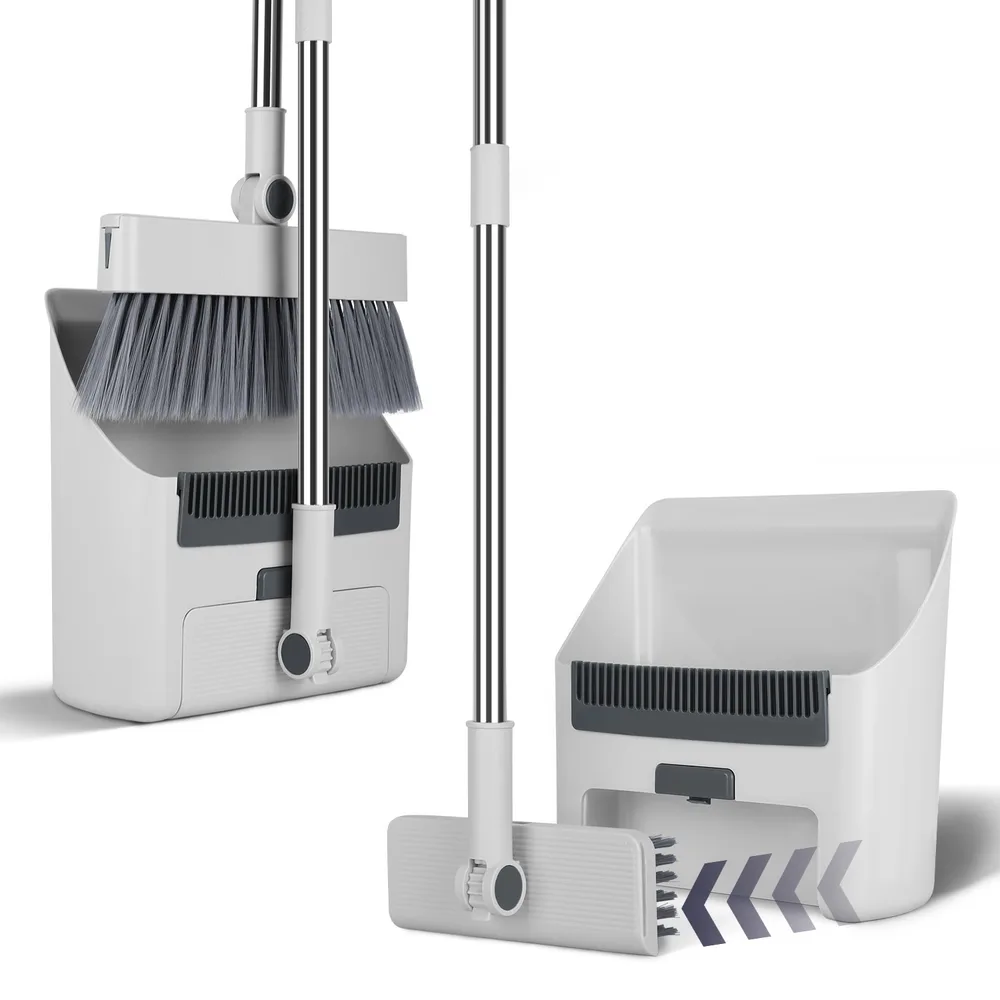 Broom And Dustpan Combo Set With Squeegee Stainless Steel Handle 4 In 1 Upright Standing Broom And Dust Pan For Indoor Outdoor Garage Kitchen Room ... White - Shop at LoveMi