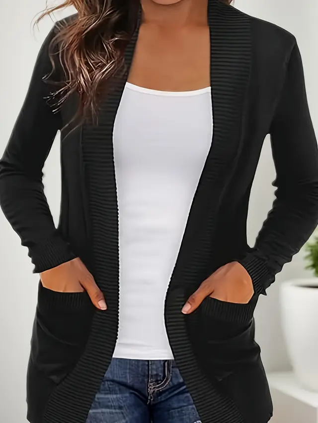Women's New Cardigan, Solid Color Knitted Jacket, Casual Lightweight Cardigan With Pockets, Fashionable Top For Streetwear Women - Shop at LoveMi
