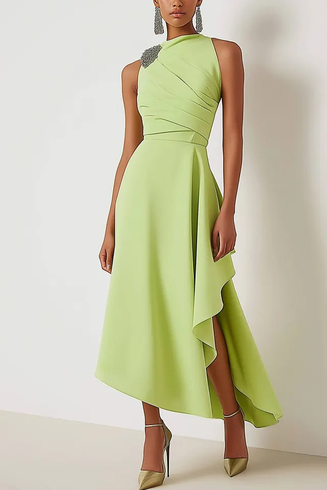 Wedding Guest Party Dress Sage Green Sleeveless Midi Dress Sage Green - Shop at LoveMi