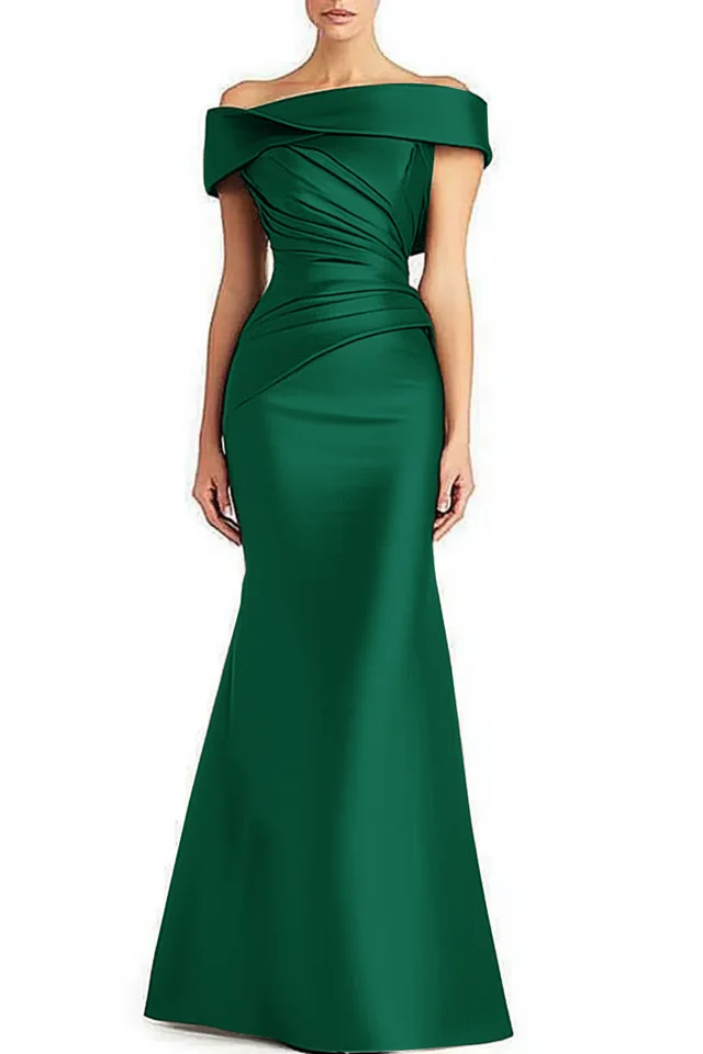 Evening Formal Dress Pleated Off shoulder Elegant Maxi Dress Mother Of The Bride Dress Green - Shop at LoveMi