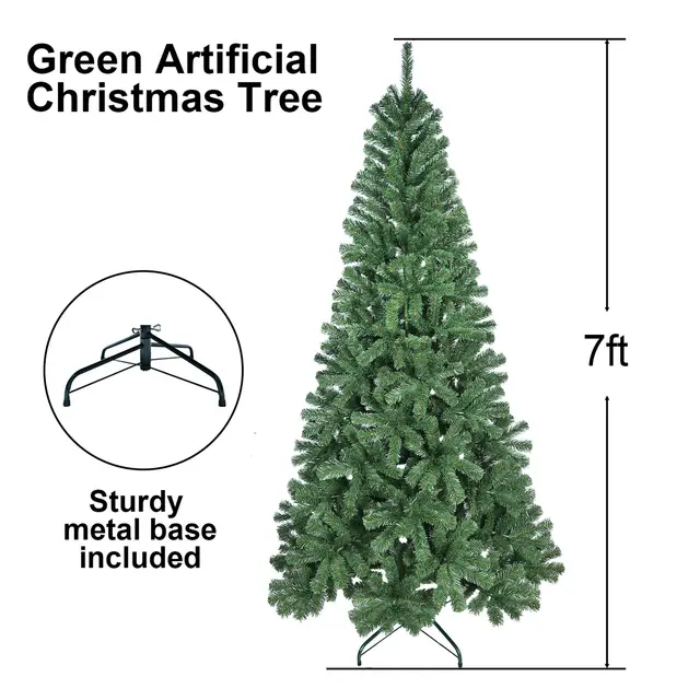 Unlit Artificial Christmas Tree, Green Xmas Tree And Folding Metal Stand For Indoor Holiday Decoration 7Ft - Shop at LoveMi