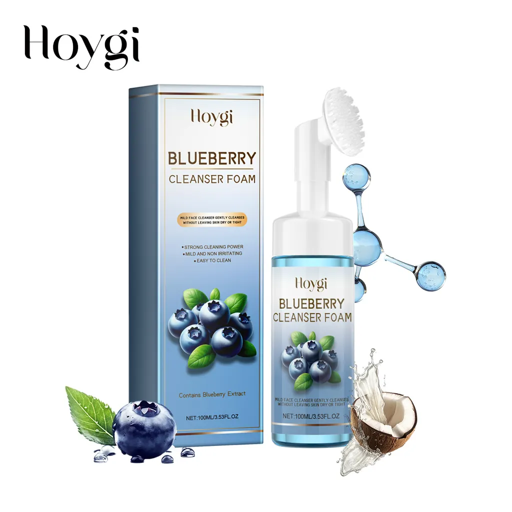 Horygi Blueberry Cleansing Mousse Brush Facial Foam Fragrance Squeeze Brightening Cleanse Turmeric Facial Cleanser Natural Exfoliating Renewal Seru...
