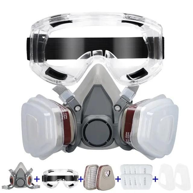 16In1 Respirator Half Face Gas Mask Facepiece Spray Painting Reusable Suit For 6200 With Filter Googles Chemical And Other Work Protection 1Pack - Shop at LoveMi