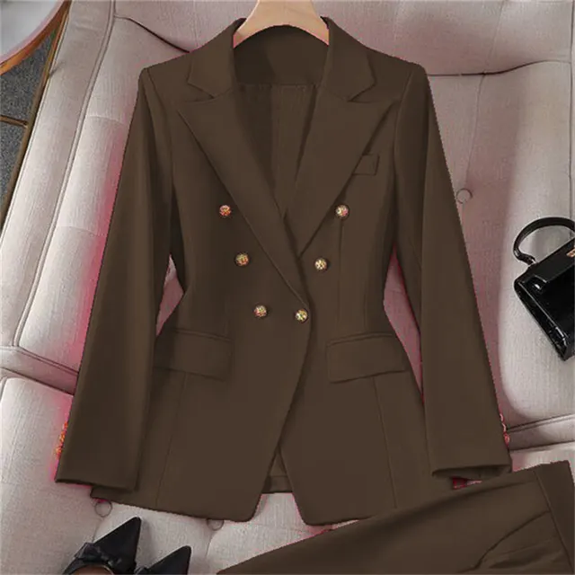 Small Suit Retro Jacket Slim Fit Fashionable Women's Casual Design Top Trousers Suit Brown - Shop at LoveMi