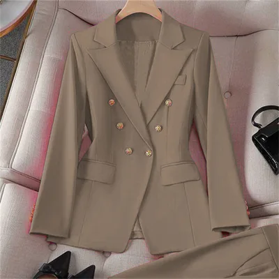 Small Suit Retro Jacket Slim Fit Fashionable Women's Casual Design Top Trousers Suit Khaki - Shop at LoveMi